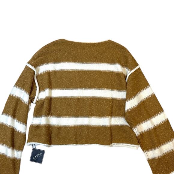 Zaful Striped Sweater Crop Top Khaki Tan & Off White Cropped loose Size Large - Picture 2 of 8